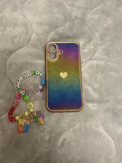 iPhone16 レインボー ハートマーク ソフトケース バーバパパキーホルダー