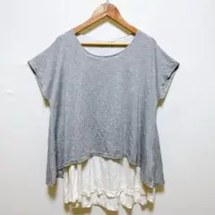 COQULE (M) フェイクレイヤード トップス グレー ホワイト