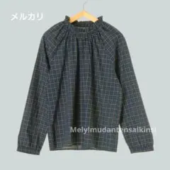 ehka sopo　M　チェックスタンドフリル衿ブラウスのサムネイル