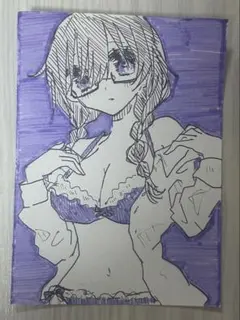 オリジナルイラスト 手描きイラスト アナログイラスト 女の子 メガネ