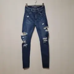 【美品】AMERICAN EAGLE セクシーダメージスキニーデニム 00サイズ