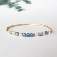 カイヤナイト × 水晶 ラインブレスレット *ゴールドorシルバー選択可*天然石