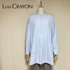 美品◇ロイスクレヨン 洗える ストライプ バンドカラー ロングシャツ Mサイズのサムネイル