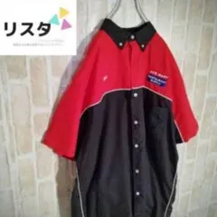 【USA製☆コットン35%】ヴィンテージ 半袖シャツ XL 赤 黒 刺繍