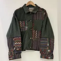 コーデュロイシャツ カーキ 大きめ パッチワーク ジャケット 個性的 新品未使用