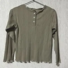 リブ編み長袖カットソー オリーブグリーン 150-160サイズ