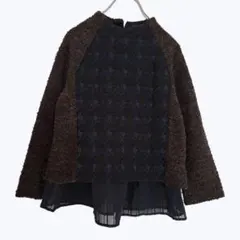 ドールアップウップス 異素材切替 千鳥柄プリーツトップス シフォンフリル