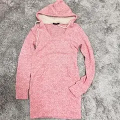 【INGNI イング】 ロングニットパーカー フード付き あったか ピンク M