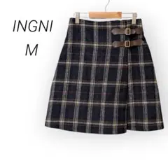 イング サイドベルト付きチェック柄台形スカート【M】ネイビー系/チェック ミニ