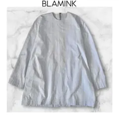 BLAMINK ブラミンク　ノーカラーストライプブラウス　ブルー　長袖　38のサムネイル