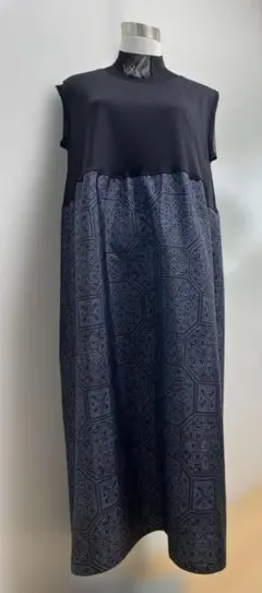 2207 着物リメイク　大島紬　ワンピース　M