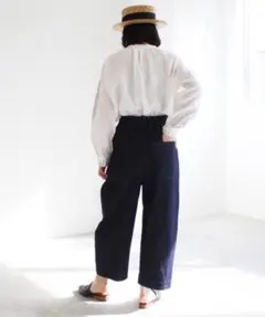 美品】今季yuniユニ コットンリネンデニム ワイドコクーンパンツ