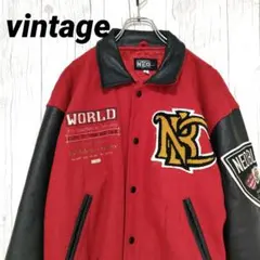 豪華刺繍】NEO BLOOD 袖レザー スタジャンボルドー M〜L相当 90s