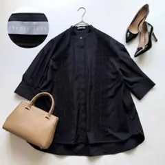 極美品⭐︎Theory luxe バックレースバンドカラーシャツ　ブラック　38 極美品⭐︎Theory luxe バックレースバンドカラーシャツ ブラック 38