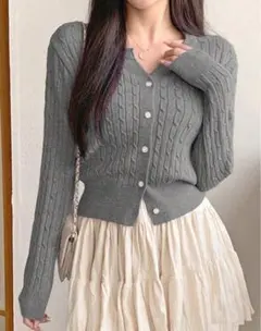 無地ケーブルニット フィッテッド カーデイガン SHEIN