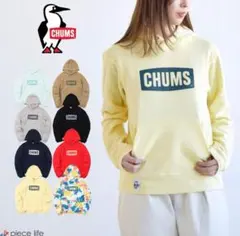 チャムス CHUMS◆ビッグロゴ スウェットパーカー(L)黄　プルーオーバー　綿のサムネイル