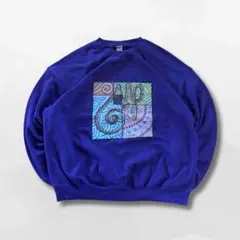 アートデザインスウェット XL パープル 総柄 個性派 アメカジ GILDANのサムネイル