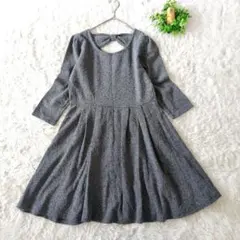 MAJESTIC LEGON　ミニ丈七分袖フレアワンピ　F　後ろリボン　グレー