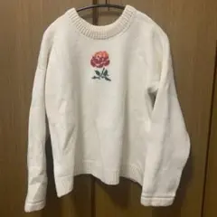 【RED PROFILE】アイボリー バラ刺繍 長袖セーター