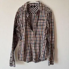 T7 ブラウン系チェック 長袖シャツ