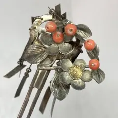 081320 アンティーク 金工 立体 梅 鶯 籠 びら かんざし 江戸 - メルカリ