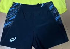 ASICS 陸上用パンツ 黒/青 ストライプ