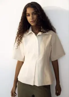 H&M ウエストマークデニムシャツ　ライトベージュ