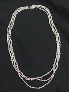 本物 パール ネックレス 小粒パール 3連 53cmレディース シルバー
