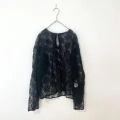 【ヴァカンシー】長袖ブラウス シアー バックボタン レイヤード ブラック 洗えるのサムネイル