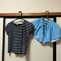 ストライプ水着と水色ショートパンツセット(Sサイズ)