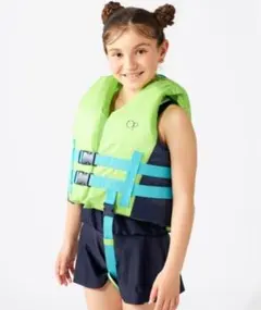 美品 フローティングベスト ライフジャケットOP グリーン ネイビー 140cm