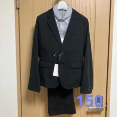 黒スーツ、半ズボン、ストライプワイシャツ、3点セット150