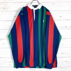 《美品》ポロバイラルフローレン☆M☆ラガーシャツ☆刺繍☆マルチストライプ☆M