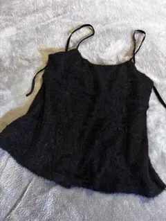 Samansa Mos2 シャギーキャミソールベスト黒