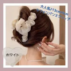 アイボリー♪シフォン バンスクリップ ヘアクリップ 韓国 髪留め 発表会 白