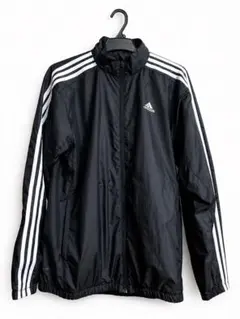 adidas アディダス ナイロンジャケットXL 黒 白ラインウィンドブレーカー