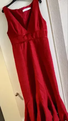 美品レッドマーメイド美ラインツイードドレス