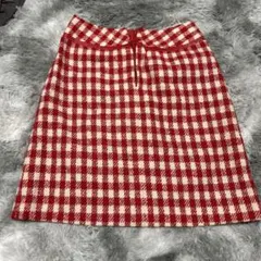 courrèges 赤と白のチェックタイトスカート　日本製