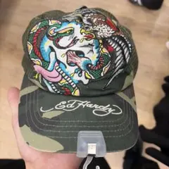 Ed Hardy スカル 刺繡 ラインストーン キャップ 帽子 メッシュ デニム
