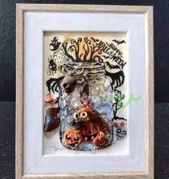 №86 シーグラスアート ハロウィン かぼちゃ 黒猫 小瓶アート 置物 沖縄