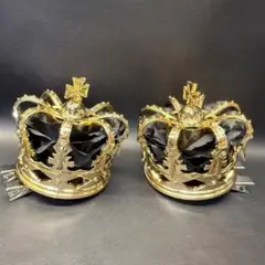 ◉※後右棚a1019 未使用保管品 ミニ 王冠 ヘアクリップ 金色 2点まとめ