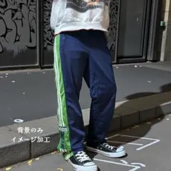 adidas欧州限定トラックパンツ 紺×グリーンオリジナル 3本ライン日本XL
