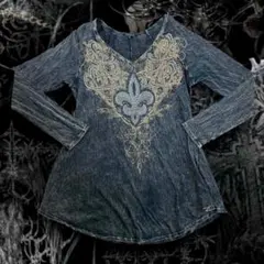 USA製 フェアリーグランジy2k ラインストーン ブラックウォッシュカットソー