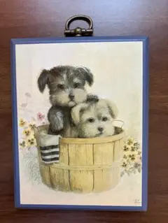 犬のイラスト アートプリント 青いフレーム　壁飾り