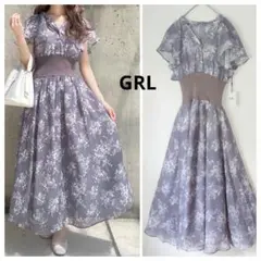 ✨️新品✨️ GRL 花柄Vネックリブウエストフレアワンピース
