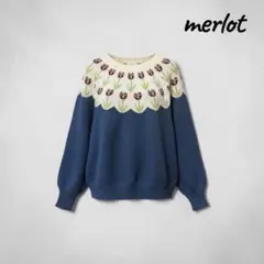 merlot ニット セーター 長袖 チューリップ柄 ブルーのサムネイル
