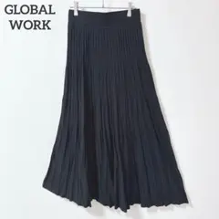 グローバルワーク　プリーツ　スカート　フレア　ブラック　ロング　ウエストゴム