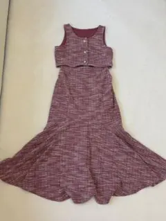 earthピンク ツイード風 セットアップ ベスト フレアスカート