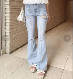 サイドリボンカットアウトフレアデニムパンツ INGNI