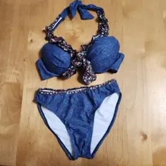デニム風花柄ビキニ　9M　水着